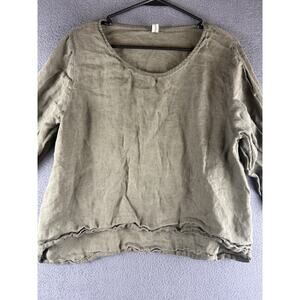 Amazhiyu Women Summer Casual Blouse Crew Neck Tops 3/4 Sleeve Large Green Linen